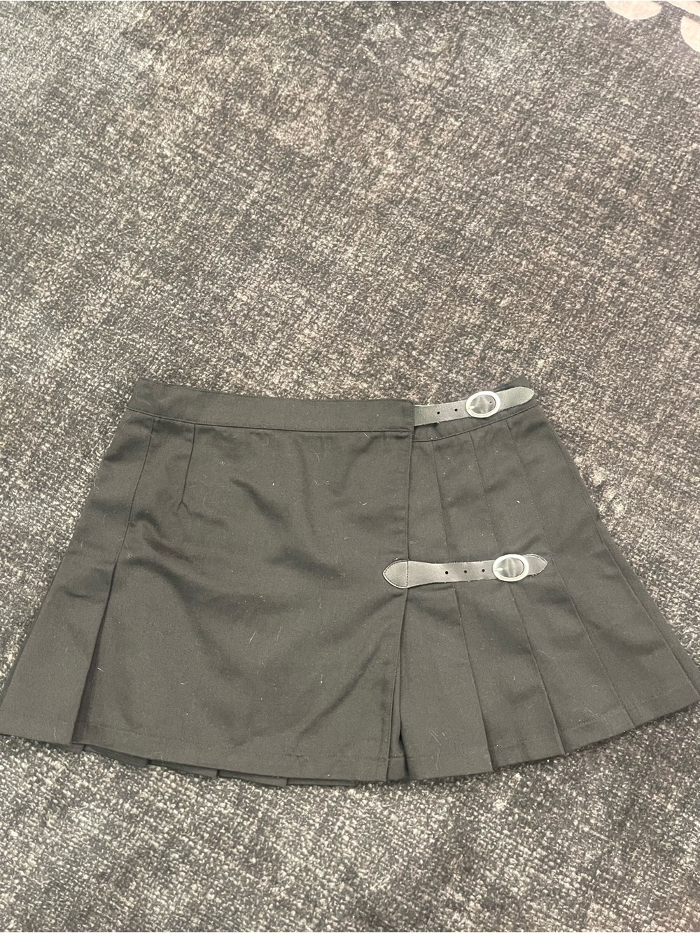 Brandy Melville Black Pleated Mini Skirt with Buckle Accents
